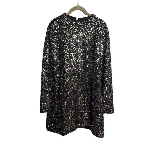 NEW Simkhai Safia Sequin Mini Dress Size 8 Black Long Sleeve Mock Neck Cocktail - Picture 6 of 12